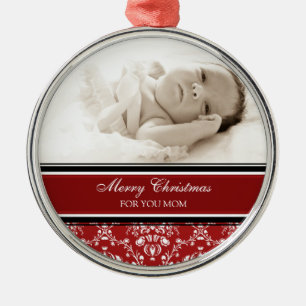 Foto-frohe Weihnacht-Mama-Verzierungs-Rot Silbernes Ornament