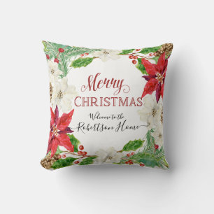 FOTO Frohe Weihnachten Blumenreath Holly Foliage Kissen