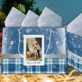 Foto Frohe Weihnachten Elegant Blau Große Geschenktüte