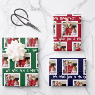 Foto Frohe Weihnachten glücklich Neues Jahr Drei F Geschenkpapier Set