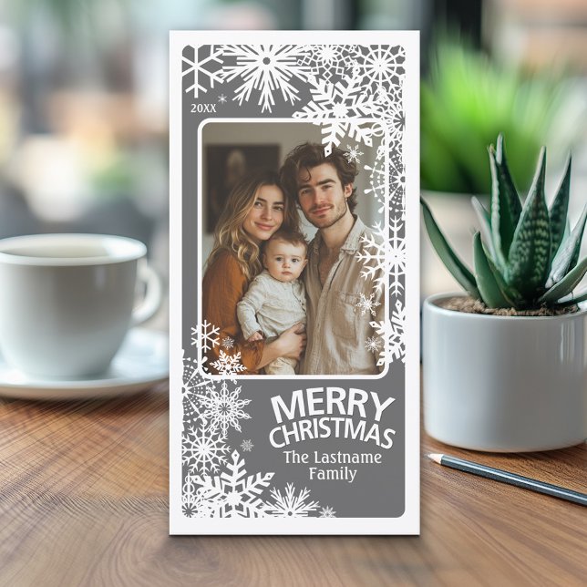 Foto - Frohe Weihnachten - Graue Schneeflocken (Classic Christmas Photo Card)