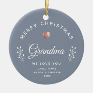 Foto Frohe Weihnachten Oma Rose Gold Dusty Blue Keramik Ornament
