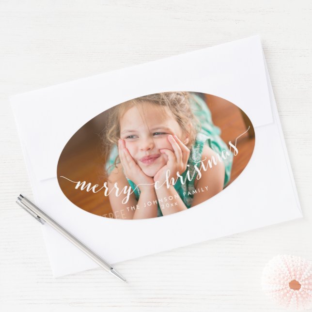 Foto Frohe Weihnachts Oval Stickers (Umschlag)