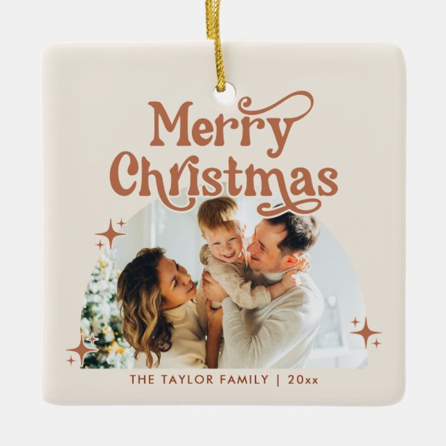 Foto frohe Weihnachtsfeier Keramikornament (Vorderseite)