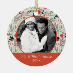 Foto   Frohe Weihnachtsfeiertage Floral Keramikornament