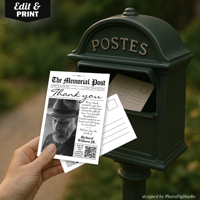 Foto Funeral Newspaper Memorial Danke Karte (Photo Funeral Newspaper Memorial Thank You )