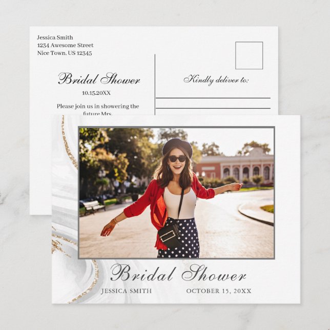 Foto für Aquarellfarben Brautparty Einladung Postk Postkarte (Vorne/Hinten)