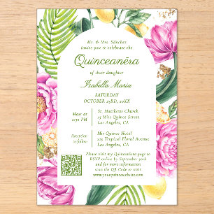 Foto für Aquarellfarben QR-Code Quinceñera Acryleinladungen