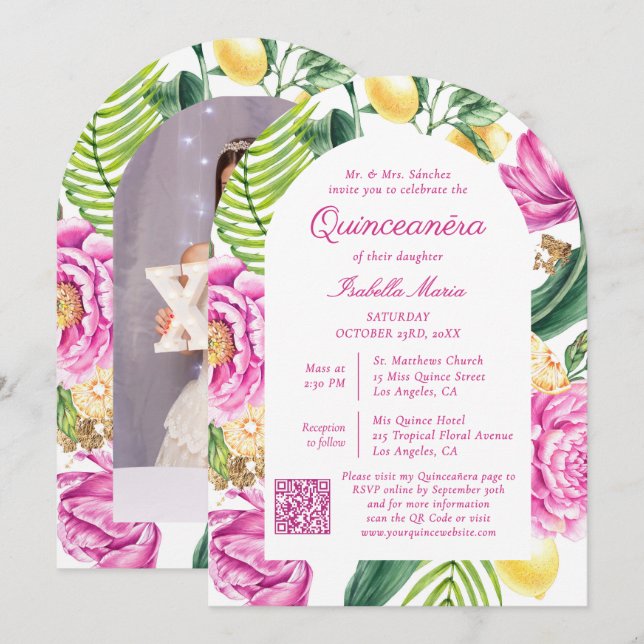 Foto für Aquarellfarben QR-Code Quinceñera Einladung (Vorne/Hinten)