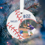 Foto für Baseball-Player-Name Ornament<br><div class="desc">Dieses Design verfügt über einen Baseballhintergrund mit Platz für einen Namen, eine Nummer und ein Foto. Klicken Sie auf die Schaltfläche Anpassen für mehr Flexibilität beim Anpassen des Textes! Variationen dieses Designs sowie der Koordinationsprodukte sind in unserem Shop, zazzle.com/store/doodlelulu, erhältlich. Kontaktieren Sie uns, wenn Sie dieses Design für ein bestimmtes...</div>