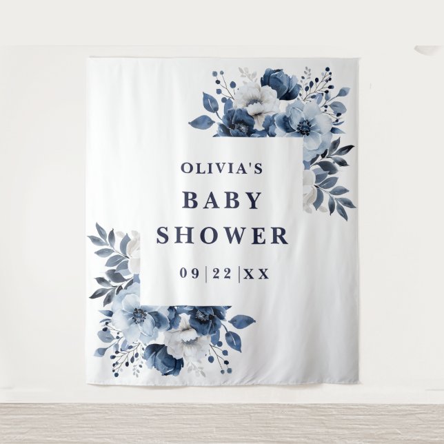 Foto für das Blue Floral Baby Wandteppich (Vorderseite)