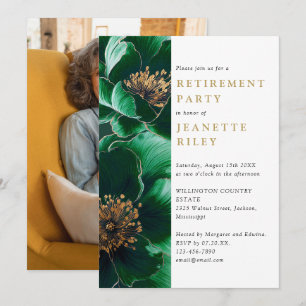 Foto für das Green and Gold Floral Retirement Part Einladung