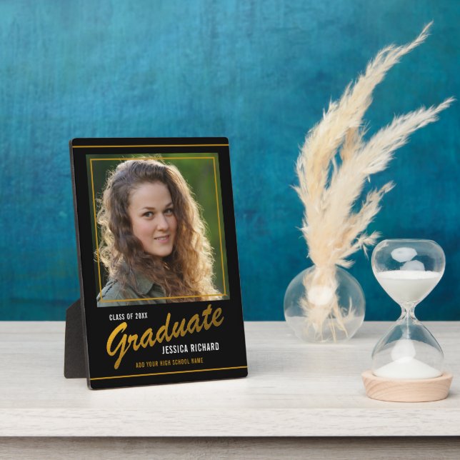 Foto für den Abschluss in Schwarz und Gold Fotoplatte (Seite)
