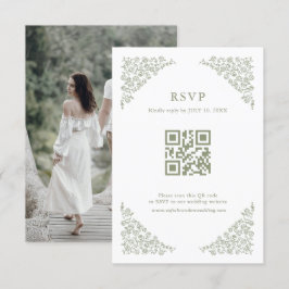 Foto für den einfachen, zarten Blumenkode mit grün RSVP Karte