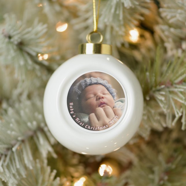 Foto für den ersten Weihnachtsurlaub des Kindes Keramik Kugel-Ornament (Baum)