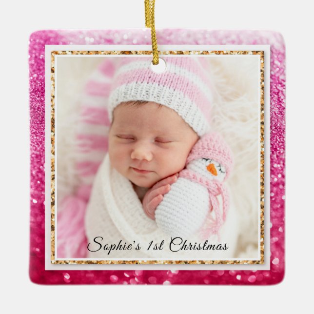 Foto für den Lila Glitzer des Babys Keramikornament (Vorderseite)