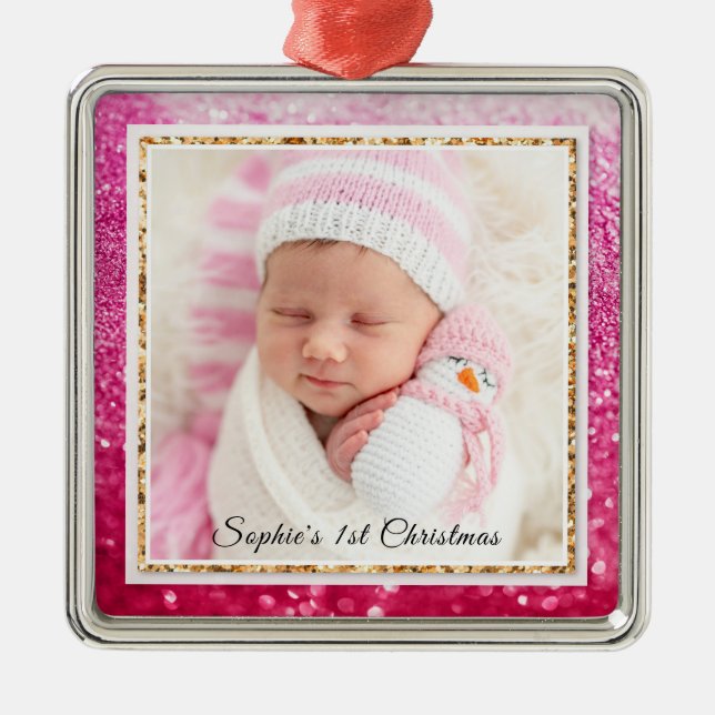 Foto für den Lila Glitzer des Babys Ornament Aus Metall (Vorne)