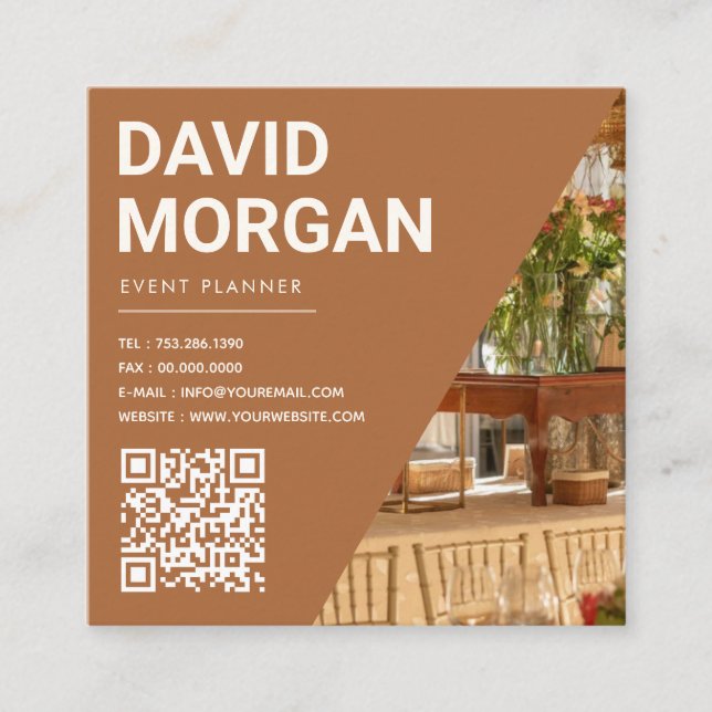 Foto für die Ereignisplanung auf Typografie Qr-Cod Quadratische Visitenkarte (Vorderseite)