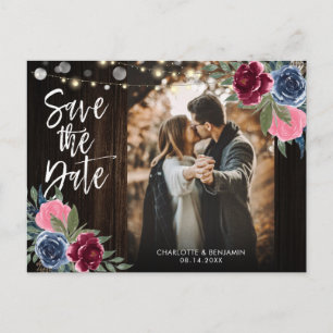 Foto für die Marine Burgundy Blush Floral Save the Postkarte