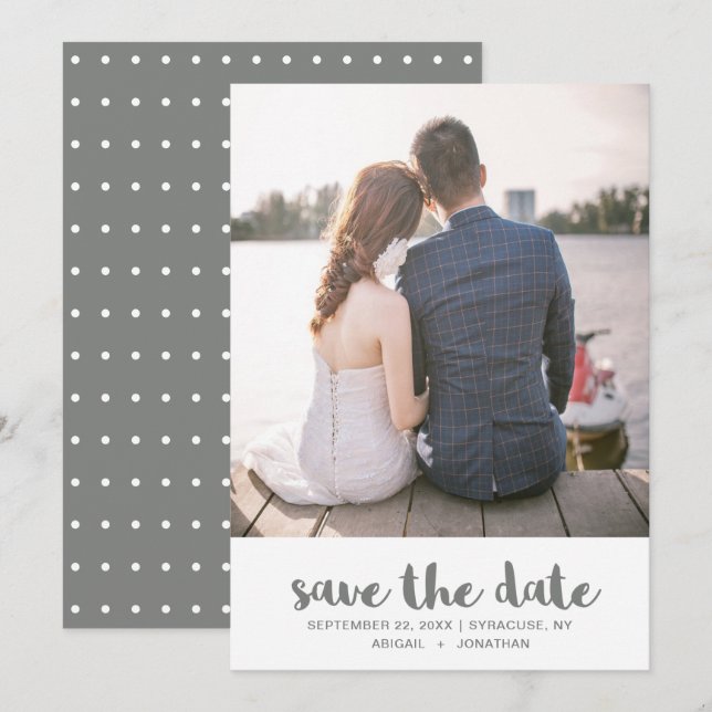 Foto für einfache graue und weiße Polka-Dots Save The Date (Vorne/Hinten)