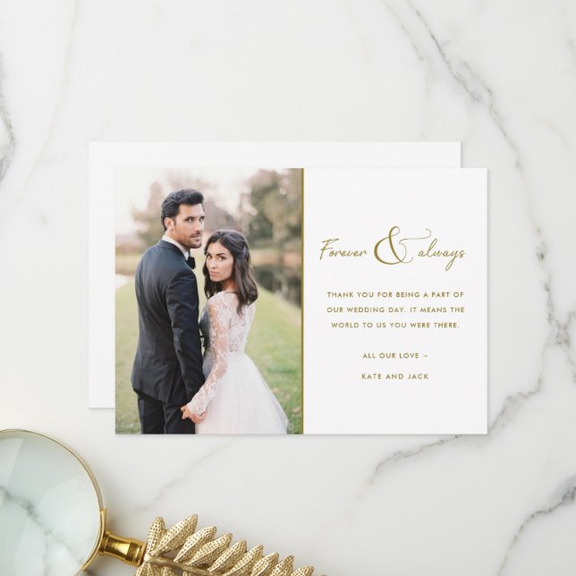 Foto für ewig und immer Gold Hochzeit Vielen Dank Dankeskarte (Vorderseite/Rückseite Beispiel)