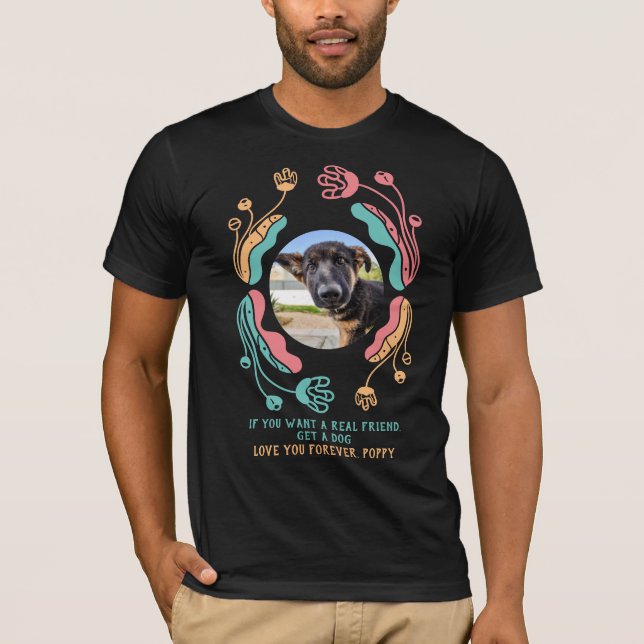 Foto für Haustiere, bearbeitbare Blumenrahmen T-Shirt (Vorderseite)
