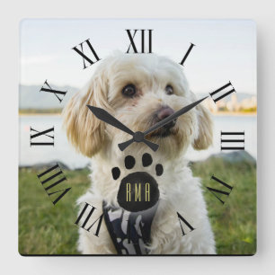 Foto für Haustiere  Benutzerdefiniertes Monogramm Quadratische Wanduhr