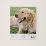 Foto für Haustiere Personalisiert Bester Hund je J<br><div class="desc">Erstellen Sie ein Foto mit dem Foto Ihres Hundes und "Bester Hund je" Zitat mit dem Namen Ihres Welpen in einem eleganten Skript-Schriftart.</div>