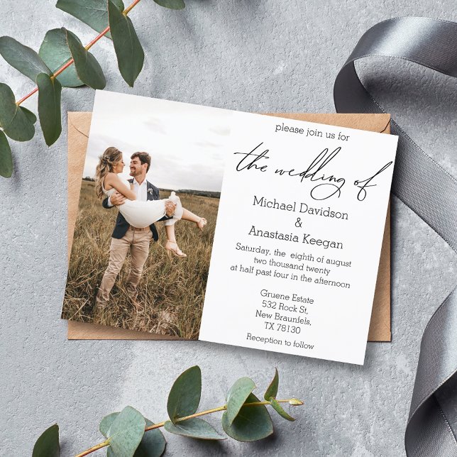 Foto für Hochzeiten in eleganten Drehbüchern Einladungspostkarte (Von Creator hochgeladen)