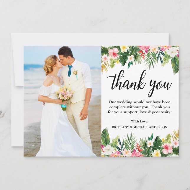 Foto für Hochzeiten mit tropischer Vegetation Dankeskarte (Vorderseite)