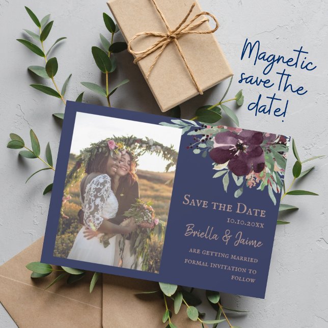 Foto für Hochzeiten von Navy-Pflaume-Flora Save th Magneteinladung (Von Creator hochgeladen)