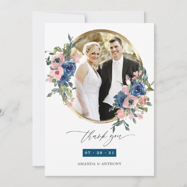 Foto für Hochzeiten von Wasserfarben und Blush Dankeskarte (Vorderseite)