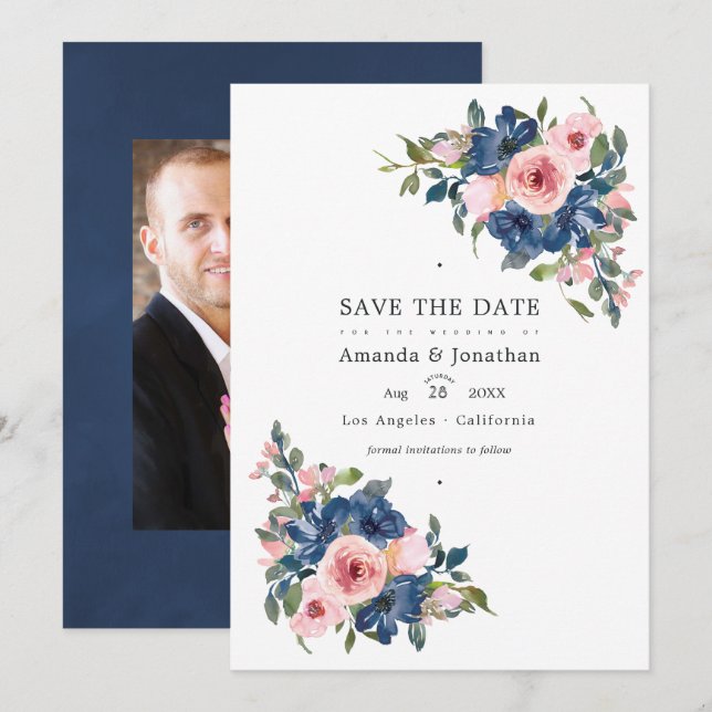 Foto für Hochzeiten von Wasserfarben und Blush Save The Date (Vorne/Hinten)