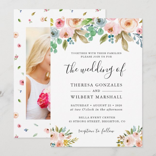 Foto für Hochzeitsaufenthalte im Aquarell Chic Flo Einladung (Vorne/Hinten)