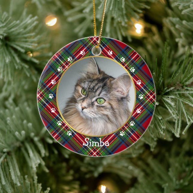 Foto für Karierte Katzen und Name Keramik Ornament (Baum)