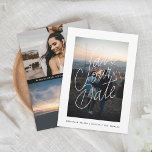 Foto für lässige Buchstaben Save The Date<br><div class="desc">Einfaches lässiges Blatt mit dem Buchstaben "rett unser Datum" Overlay. Option für zwei weitere Fotos auf der Rückseite oder anpassen und bearbeiten,  wie gewünscht.</div>