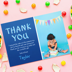 Foto für moderne Kinder Geburtstag   Blau Dankeskarte