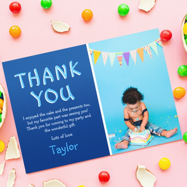 Foto für moderne Kinder Geburtstag | Blau Dankeskarte (Von Creator hochgeladen)