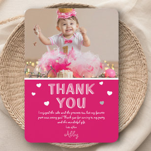 Foto für moderne Kinder Geburtstag   Pink Dankesch Dankeskarte