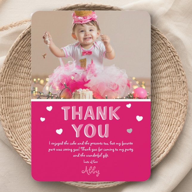 Foto für moderne Kinder Geburtstag | Pink Dankesch Dankeskarte (Von Creator hochgeladen)