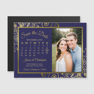 Foto für Navy Blue & Gold Kalender Rett Date Magne Magneteinladung