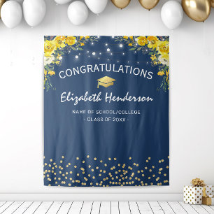 Foto für Navy & Yellow Floral Abschluss Hintergrun Wandteppich