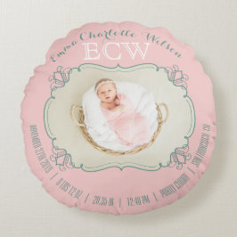 Foto für Neugeborene Monogram Rosa Green Frame Rundes Kissen