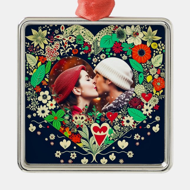 Foto für personalisierte Herzflora Ornament Aus Metall (Vorne)