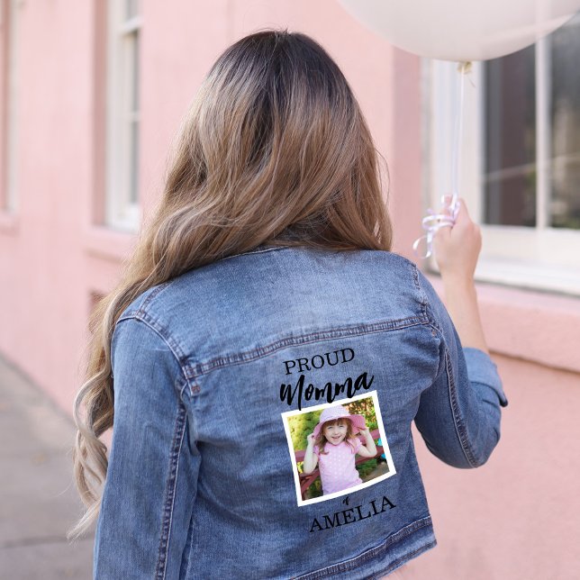 Foto für personalisierte Mama Jeansjacke (Proud momma add your child's picture denim jacket)
