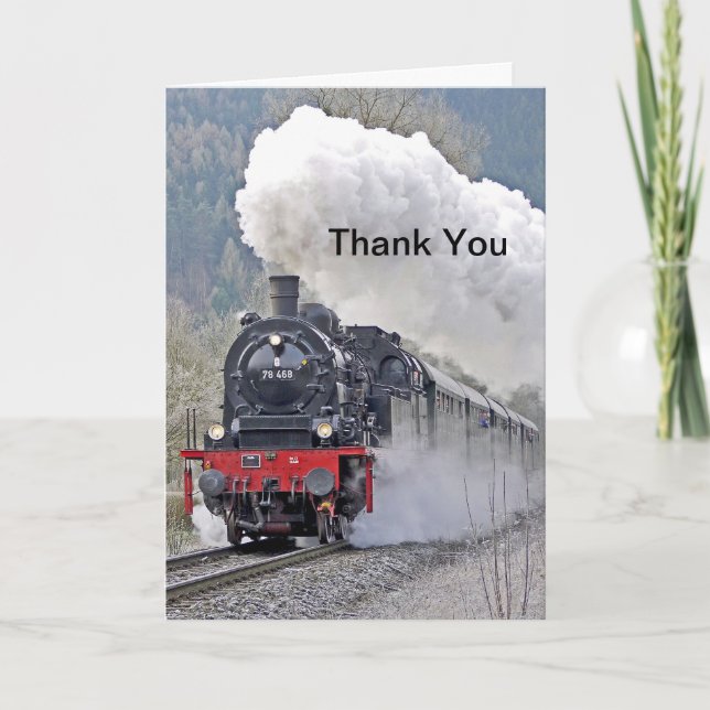 Foto für Vintage Zugdampflokomotive Dankeskarte (Vorderseite)