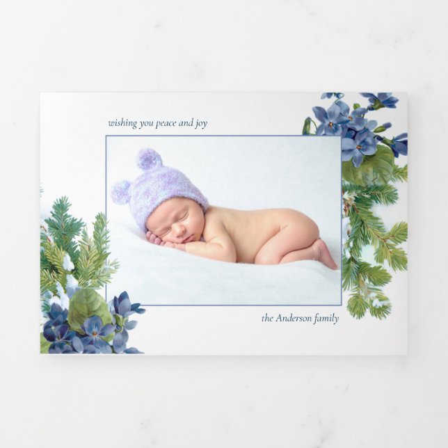 Foto für Violetten und Winterkiefern Dreifach Gefaltete Urlaubskarte (Cover)