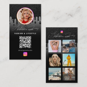 Foto Füttre Grid Social Media QR Code Black Glitze Visitenkarte