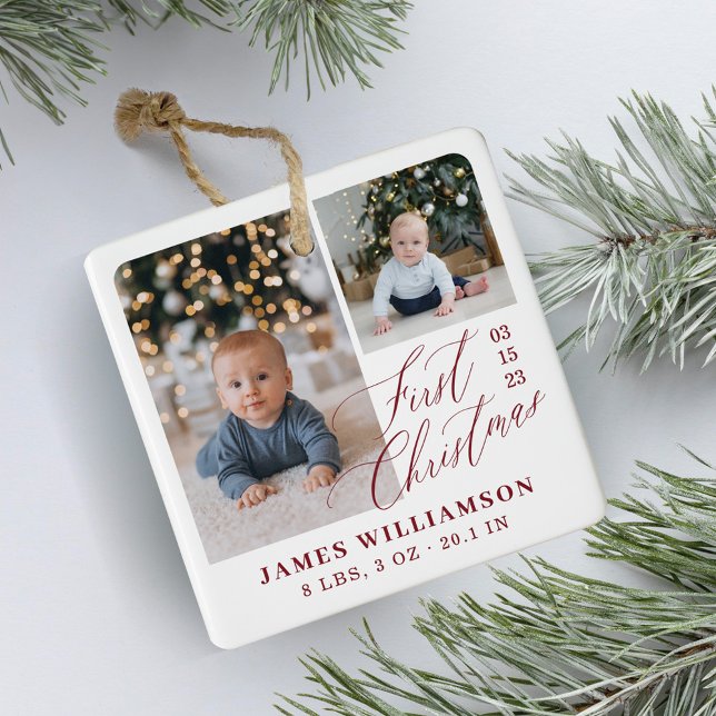 Foto Gallery für die erste Weihnachtsgeburt des Ki Keramikornament (Baby's First Christmas Birth Stats Photo Gallery Ceramic Ornament)