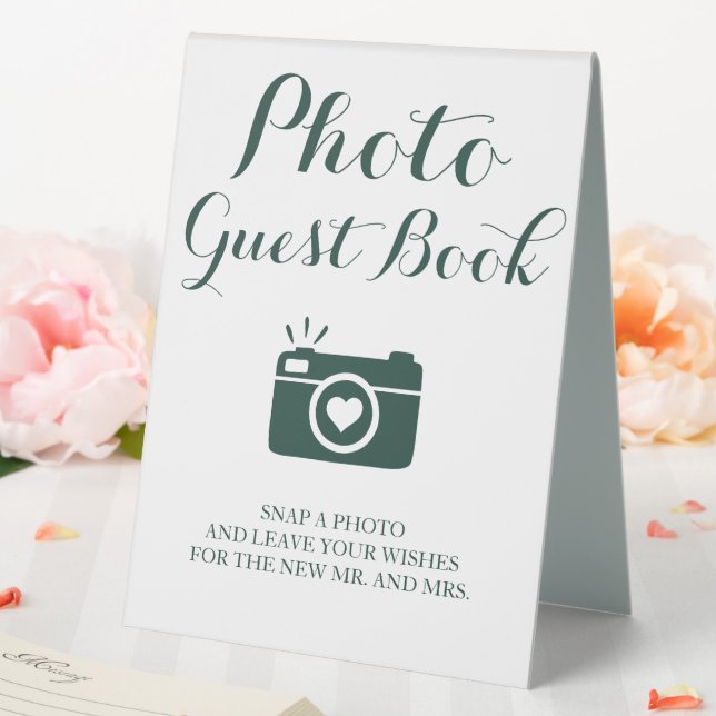 Foto Gästebuch Grün und Weiß Hochzeit Tischaufsteller (In Situ (Hochzeit))